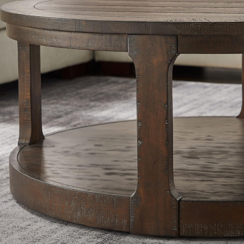 40' Round Coffee Table for Living Room, Circle Coffee Table with Storage Shelf, 2-Tier Wooden Center Tables, Mid Century Farmhouse End Table for Office Apartment Bedroom Home Furniture, Brown