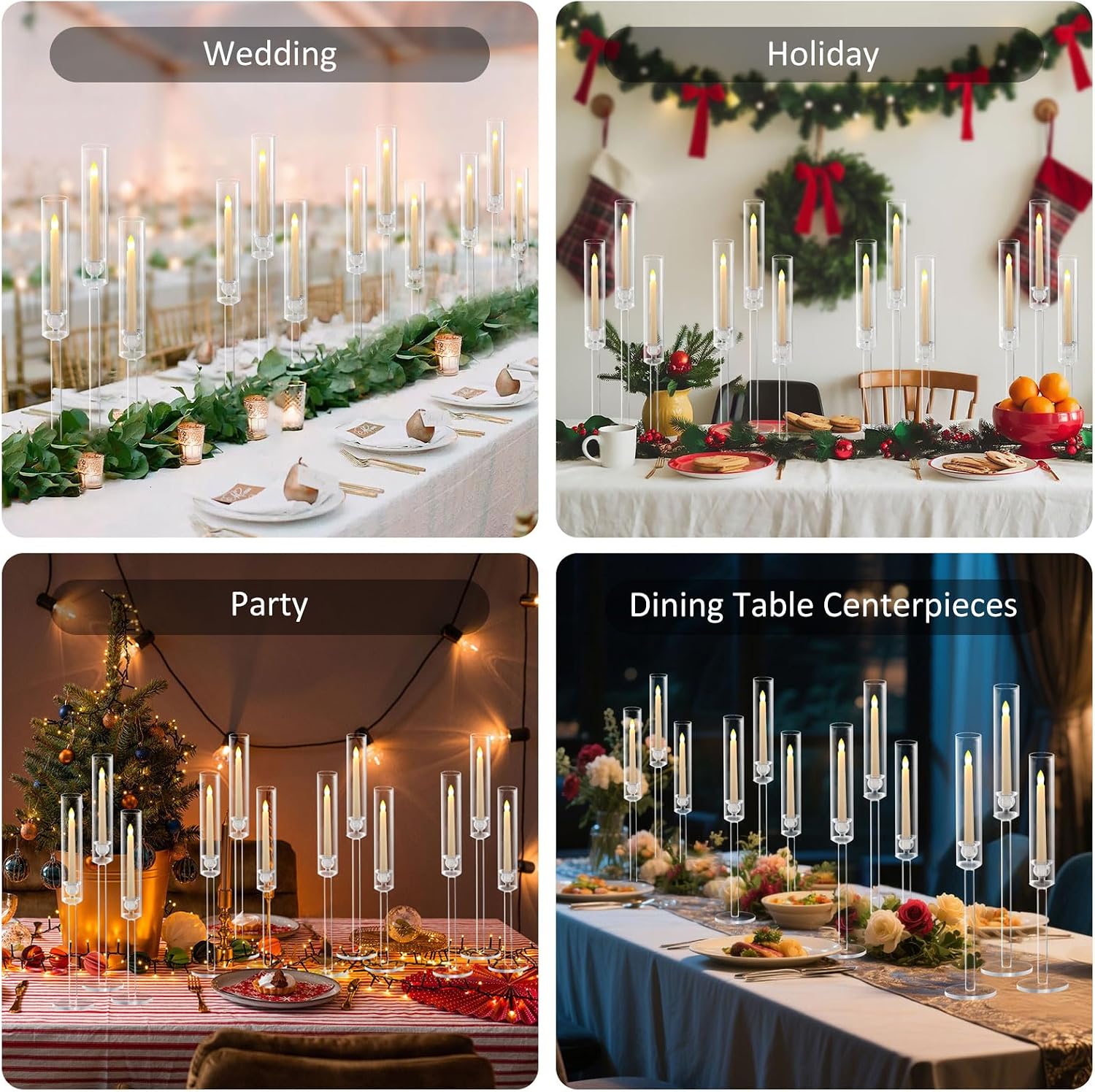 Vincidern 24pcs Taper Candle Holder Acrylic Candlestick Holder Clear Set for Table Centerpiece, Long Candle Stick Candle Stand Cylinder Shade for Wedding Party Dining Room Decor