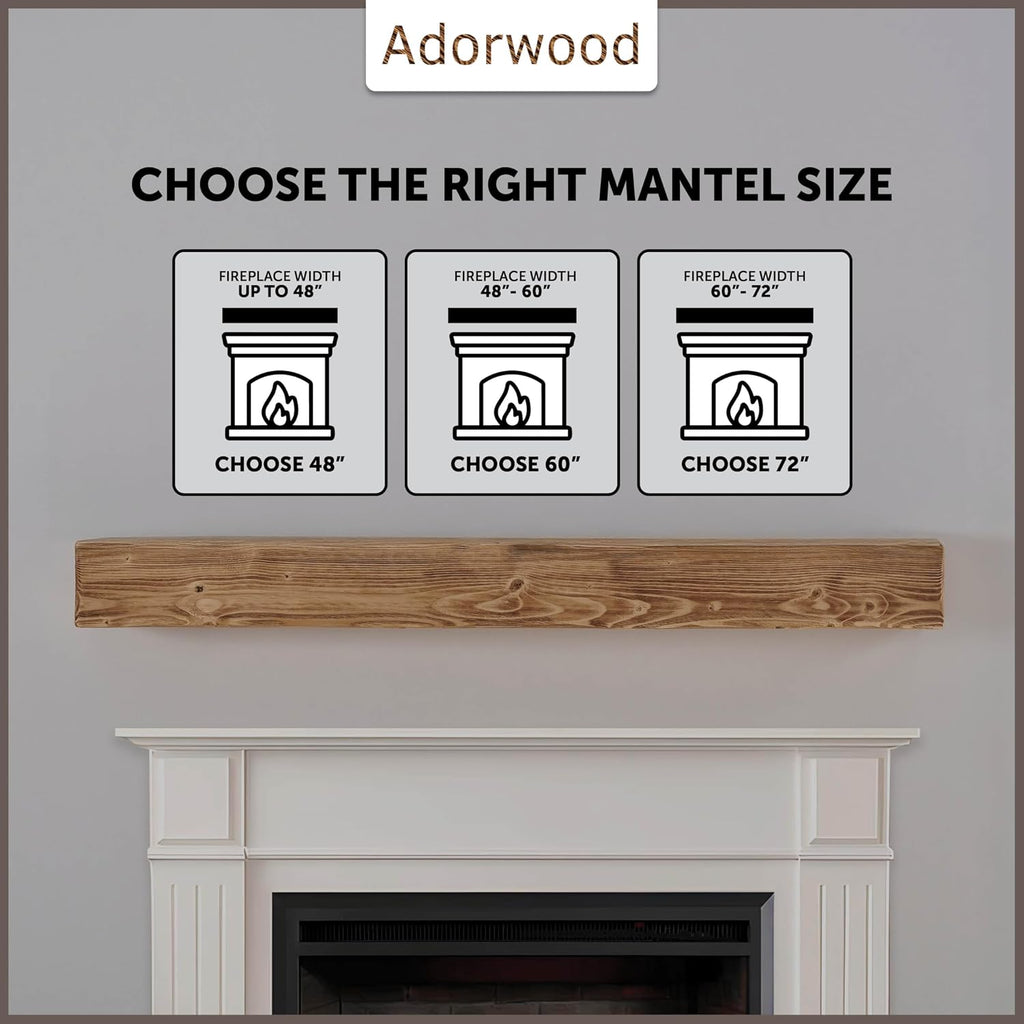 Handmade Fireplace Mantel Shelf 60', Rustic Wood Mantles for Over Fireplace, Wall Mounted Floating Mantel Shelves for Living Room Decor (Light Rustic, 60Lx6Hx8D)