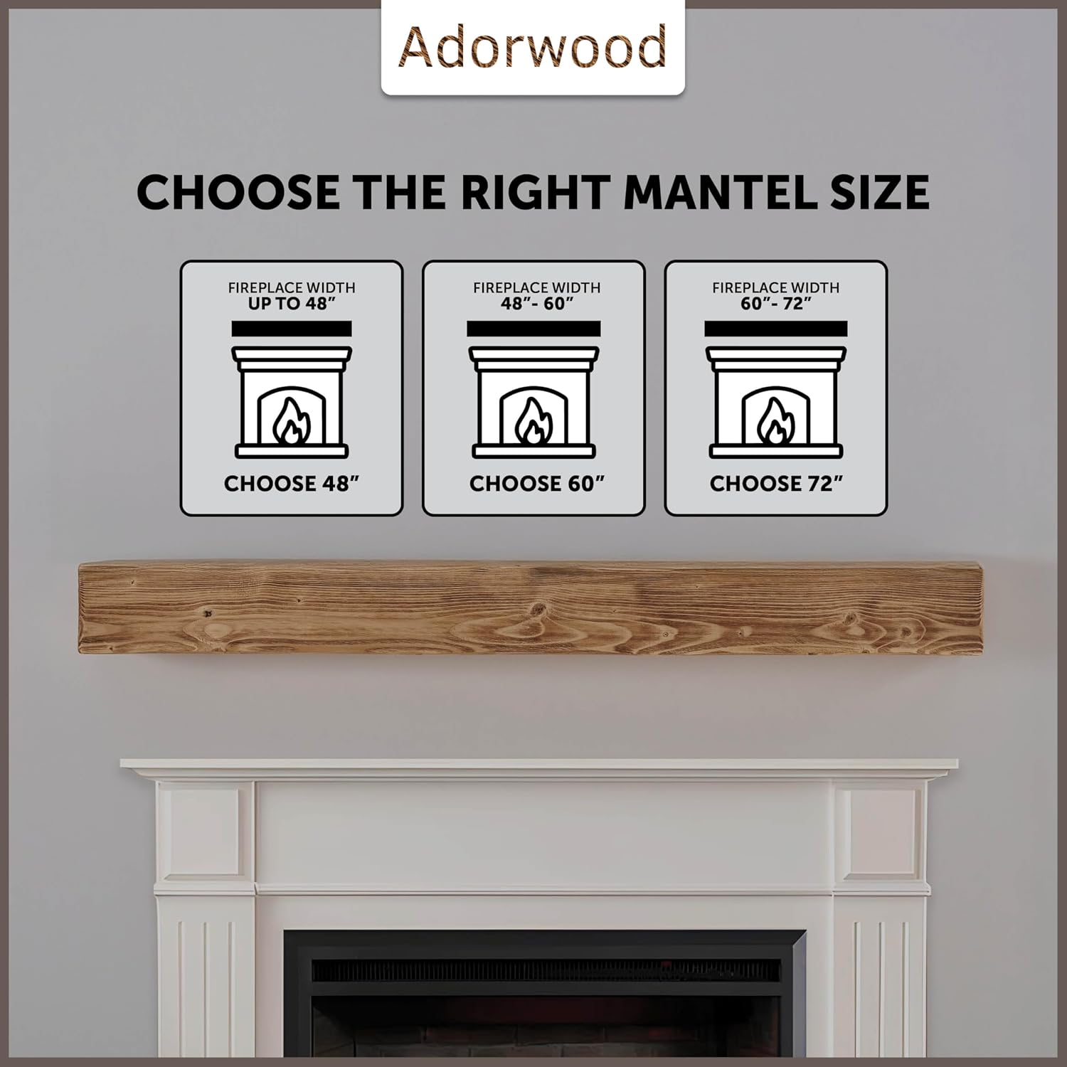 Handmade Fireplace Mantel Shelf 60', Rustic Wood Mantles for Over Fireplace, Wall Mounted Floating Mantel Shelves for Living Room Decor (Light Rustic, 60Lx6Hx8D)