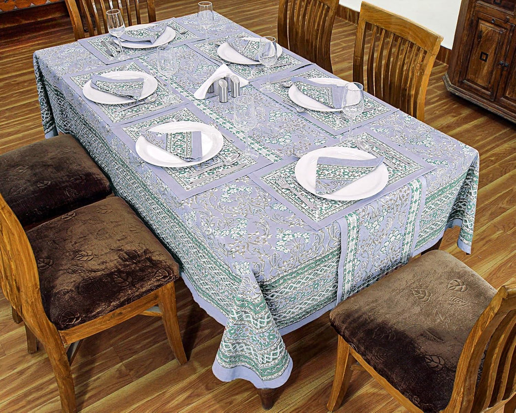 72x190 Inches Rectangle Hand Block Printed Cotton Tablecloth, Lavender Green Floral Table Cloths Washable, Indian Table Linen for Christmas Thanksgiving Gifts Home Decor Dining Outdoor