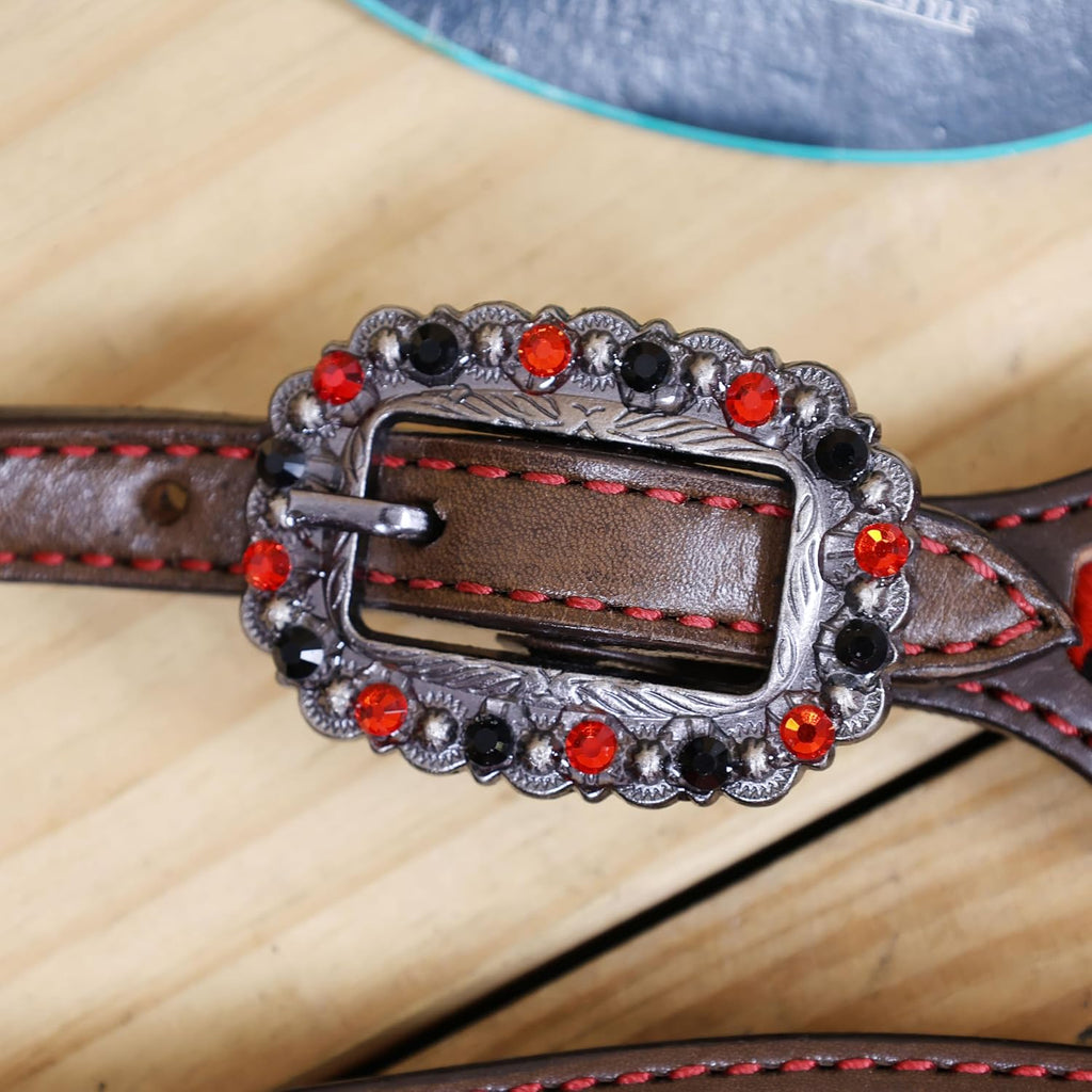 Cheetah Headstall & Breast Collar Tack Set – Gladiator Style with Leopard Print on Leather | Genuine Argentine Cow Leather | Antique Nickel Hardware & Copper Rivet Buckles