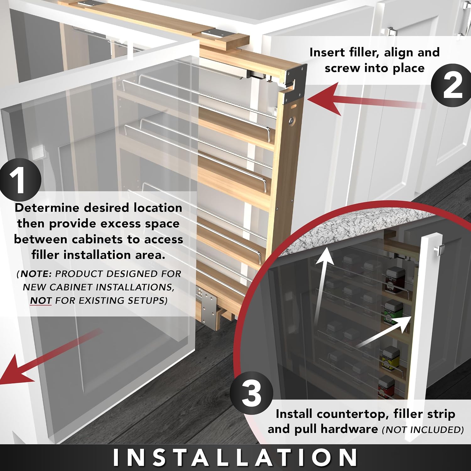 Rev-A-Shelf Wood Base Towel Bar Filler Pullout Organizer for New Kitchen Applications w/BB Soft-Close