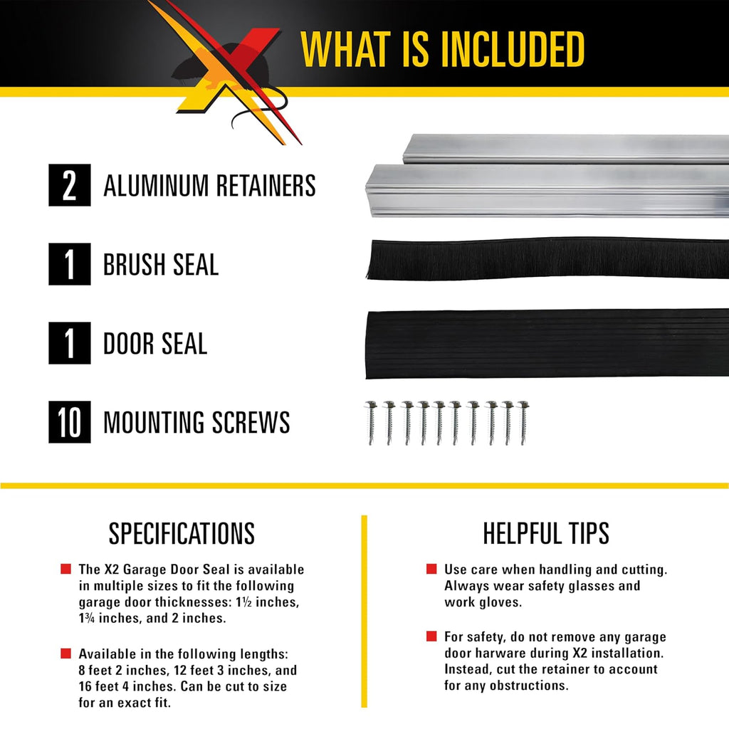 Xcluder X2 Rodent Proof Overhead Sectional Door Seal Kit, 8'2' Wide for 1.5' Thick Garage Doors, Stops Mice, Rats and Weather, Suitable for Residential or Commercial Property Use