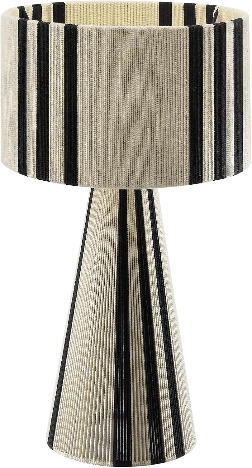 Modway Gia Vintage Modern Cotton Thread Table Lamp in Black - Unique Retro Boho Accent Lamp with Metal Base and Repeating Stripes Design