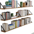 Wallniture Bora 60' x 6' Rustic Floating Shelves for Wall, Shelves for Bedroom, Office & Kitchen Storage Shelf, Wall Bookshelf, Set of 3, Burnt, Wood