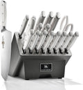 Klaus Meyer 19-Piece Knife Block Set, High Carbon German Stainless Steel (Stahl), Full-Tang Handles with Sharpener (White)