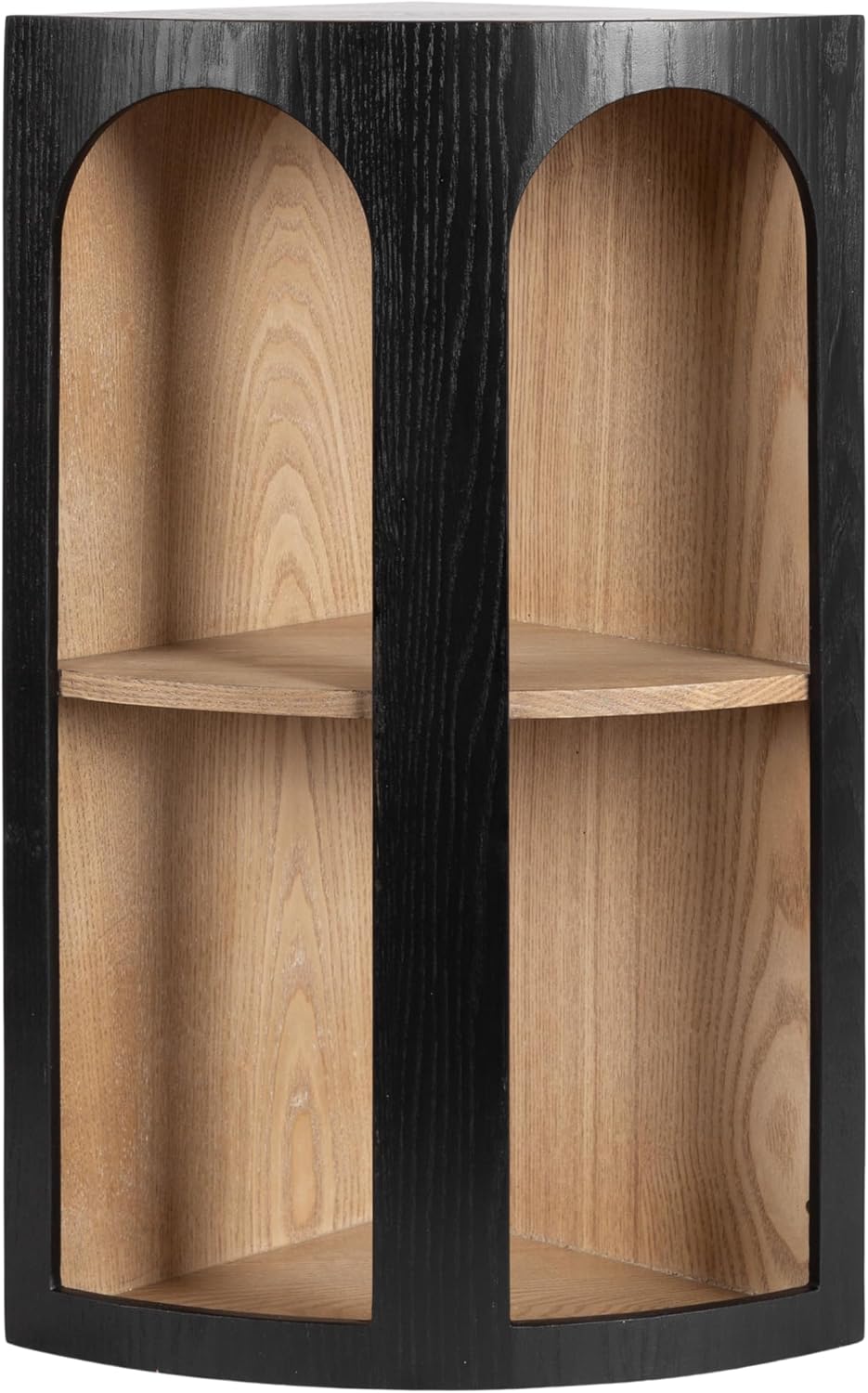 Kate and Laurel Elloree Modern Corner Shelf Cabinet for Storage and Display; 16 x 11 x 24; Black and Natural; Transitional Corner Storage for Use as Living Room Shelving or Bedroom Storage Design