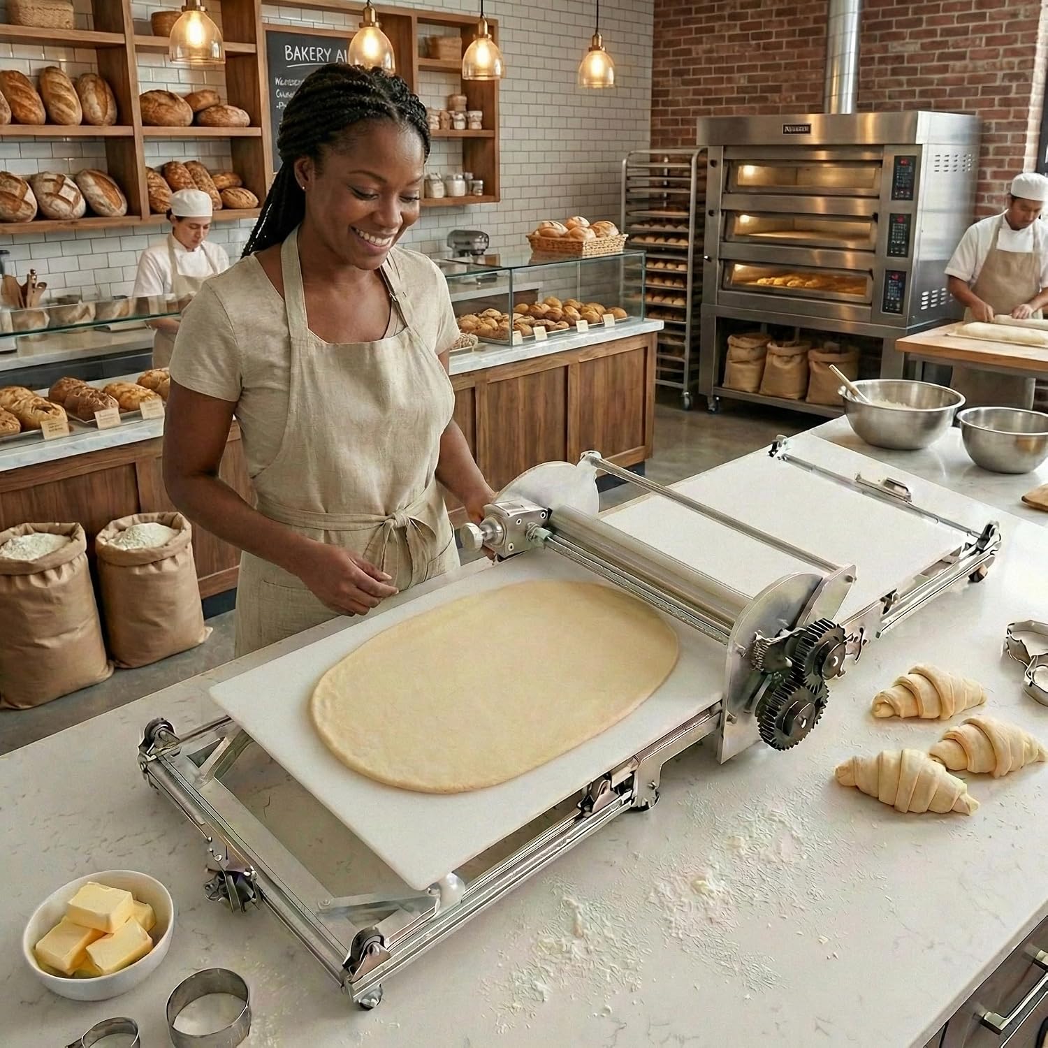 Commercial Electric Dough Sheeter（22.7'）, Foldable Adjustable Thickness, for Pizza Dough, Fresh Pasta&Croissants, for Home Bakers and Professional Bakeries