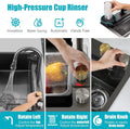 JATIBOSH Black Waterfall Kitchen Sink Workstation Drop in Kitchen Sink Stainless Steel Sink Multifunction Single Bowl Sink with Faucet and Cup Washer (Color : Black, Size : 68x45cm)