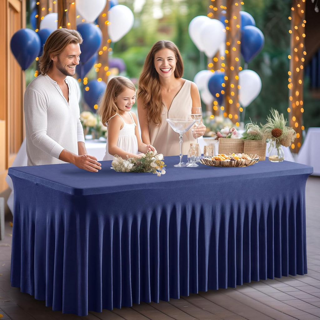 Shillance 6 Packs Navy Blue Spandex Tableclothes for 8 Foot Rectangle Table, Spandex Table Covers 8FT Stretch Table Skirts Wrinkle Free Fitted Tablecover for Event, Wedding, Banquet & Parties