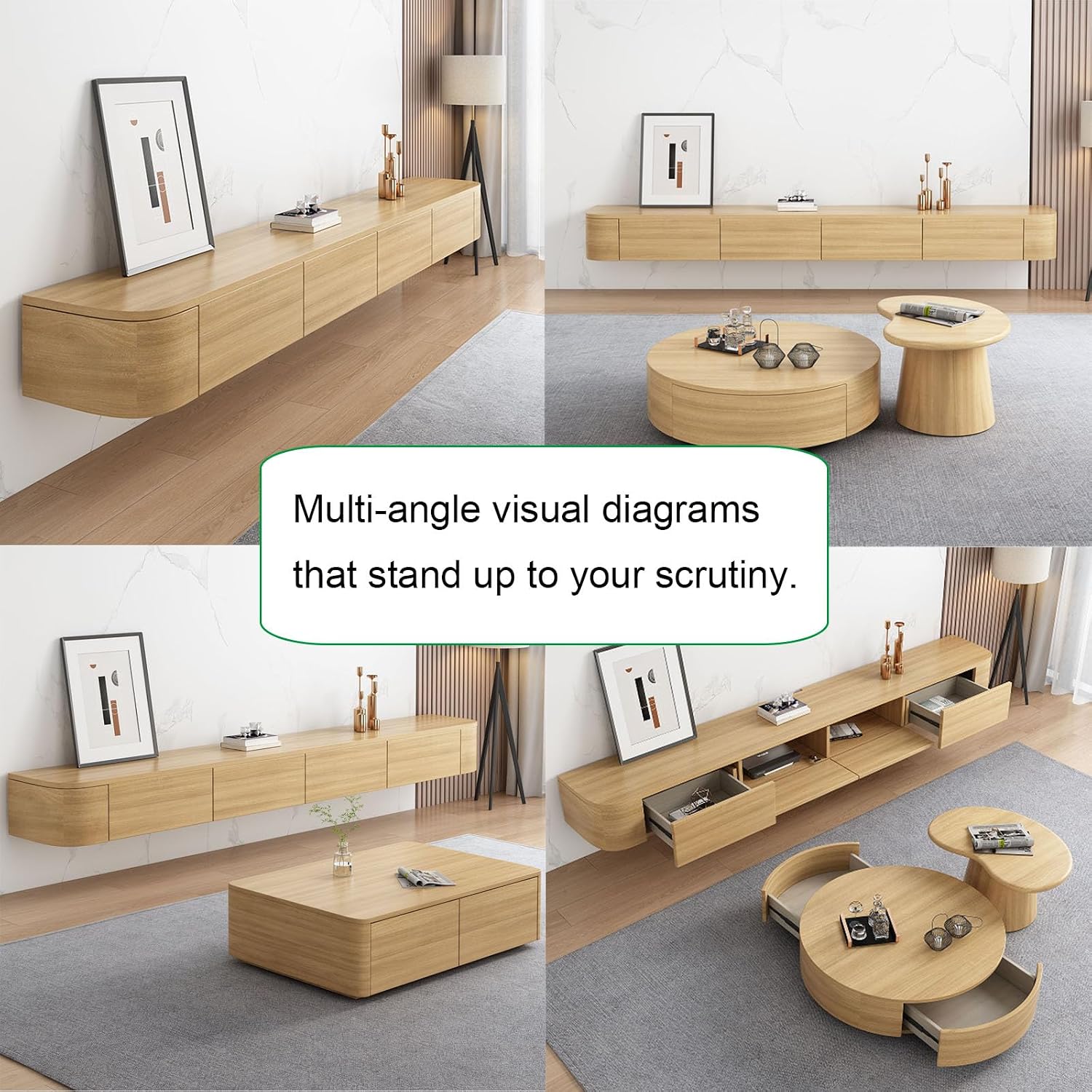 Floating TV Stand Large Floating TV Shelves Wall Mounted Multi Storage Compartment TV Media Console Floating TV Cabinet Bench Under TV Large Storage (Wood Colour, 55.1 * 7.9 * 9.4 in)