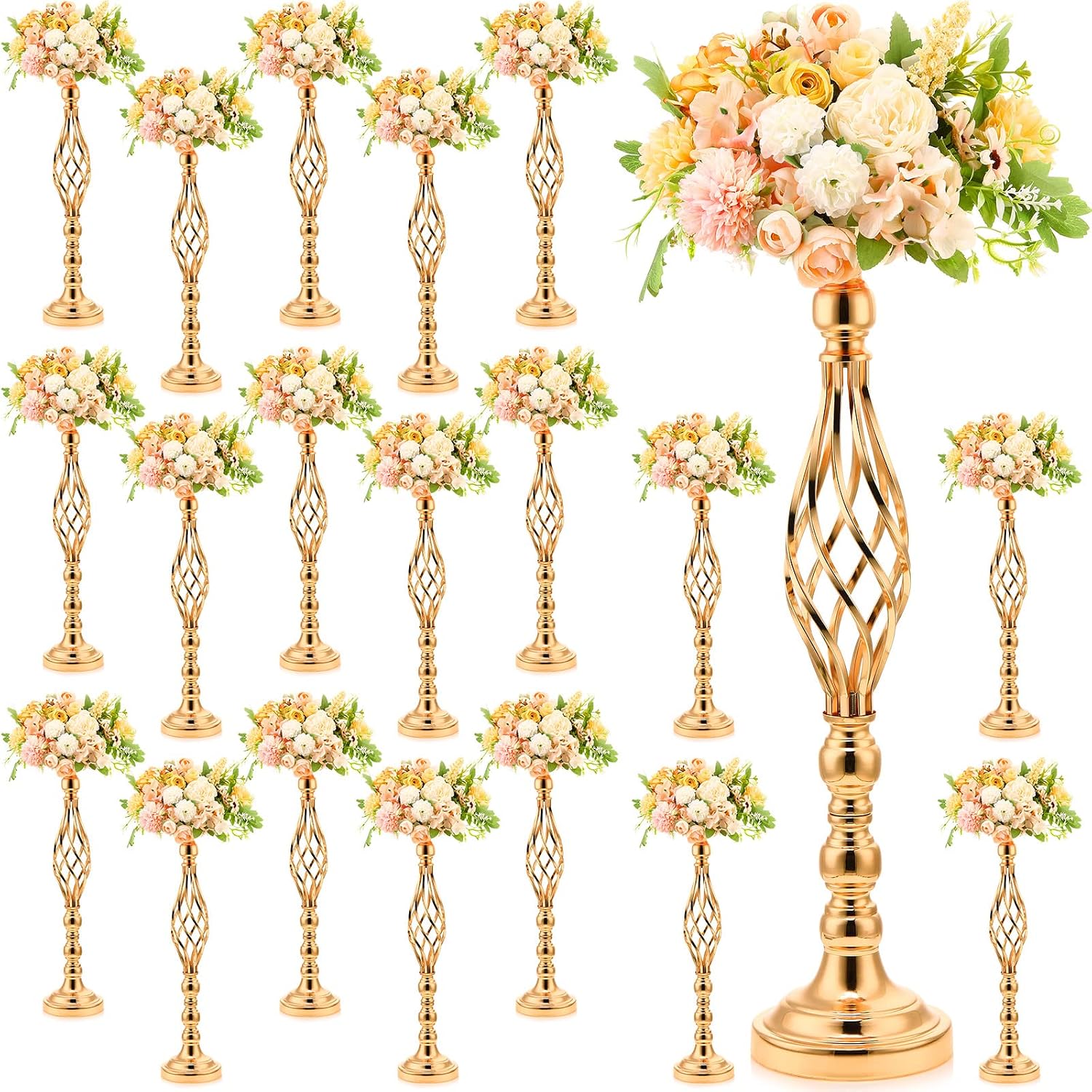 Rtteri 20 Pcs Large Wedding Centerpiece Table Decorations Tall Metal Flower Arrangement Stand Elegant Flower Vase Candle Holder for Wedding Reception Table Party Event Hotel Home Decor (Gold,Large)