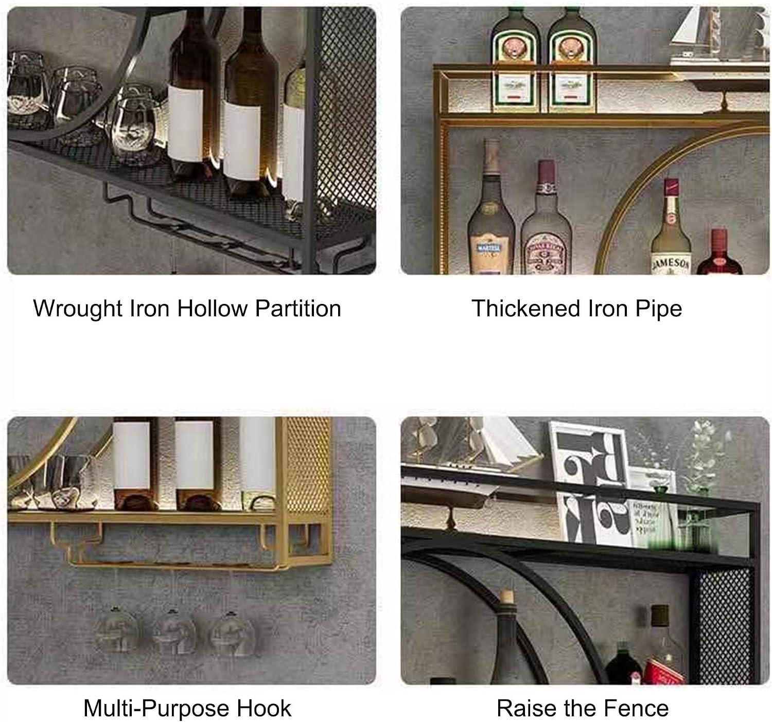 Wine Rack Bar Shelves Wall Mounted with Hanging Wine Glass Rack Mini Bar Liquor Cabinet Bar Bottle Display Shelf Whiskey Shelf Corner Bar Kitchen Storage Shelves for Home Bar Dining Room Cafe Kitchen