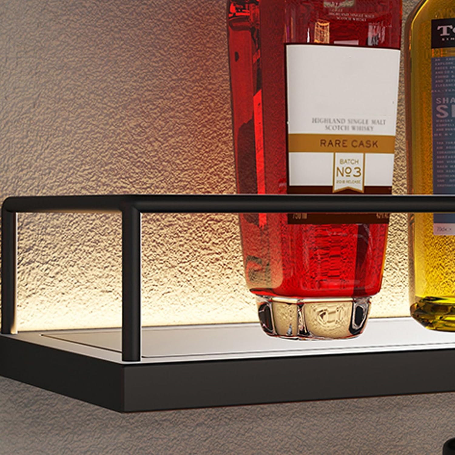 Wine Rack Wall Mounted Floating Bar Shelves with Hanging Wine Glass Holder Rack Liquor Bottle Display Shelf with LED Light for Liquor Bottles for Home Bar Dining Room Living Room Kitchen(Black,120cm(4