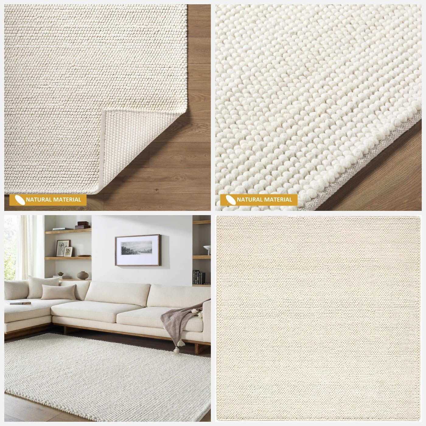 BoutiqueRugs Beige Textured Transitional Wool 2x3 Accent Rug Hand Woven Bohemian Clayne Entryway Bedside Nursery Mudroom Bathroom Powder Room Stain Resistant Non-Shedding Pet Friendly