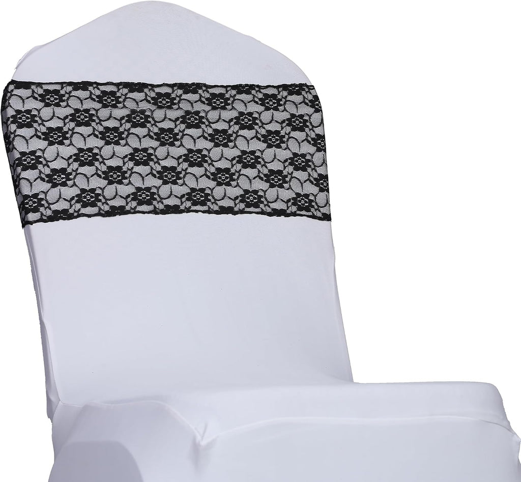MDS® Pack of 200 Lace Chair Sashes for Weddings, Decorative Floral Lace Chair Bows Bands for Banquet, Reception, Anniversary, Bridal Shower, Birthday, Party, Ceremony & Event Décor - Black
