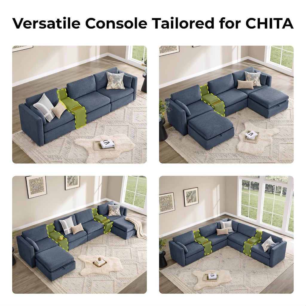 CHITA Versatile Storage Console for Modular Sofa, Multifunctional Side with Dual Cup Holders, Table, No Need Assembly, Blue