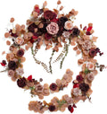 Ling's moment 9FT Eucalyptus and Willow Leaf Garland with White Flower, Handcrafted Wedding Sweetheart Table Centerpieces Head Table Decor Arch Backdrop Decorations for Wedding | Burgundy & Dusty rose