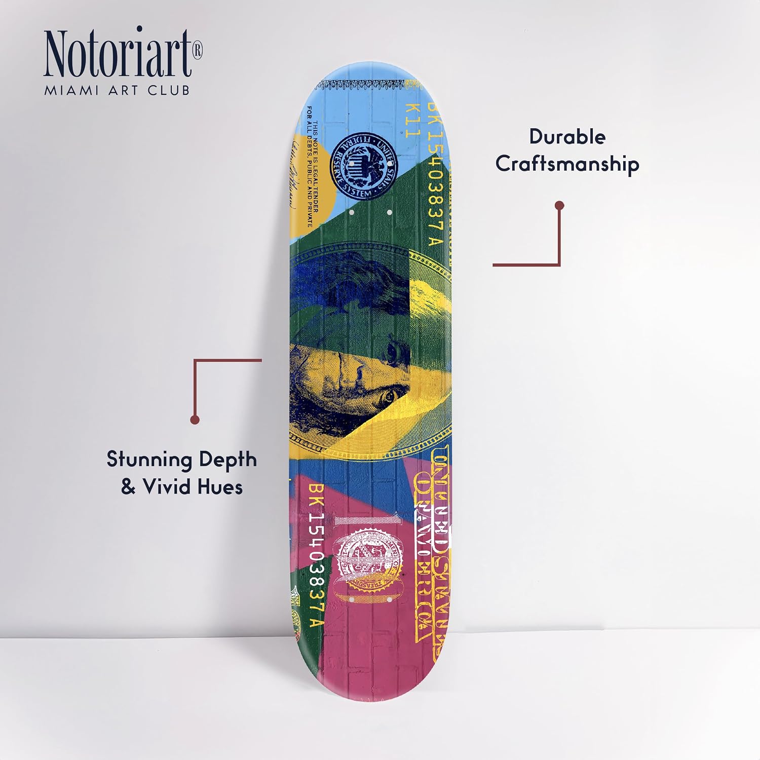 Trendy Pop Acrylic Wall Art Die-Cut Easy-to-Hang, 1 Panel 8' x 32', Pop Money Skateboard