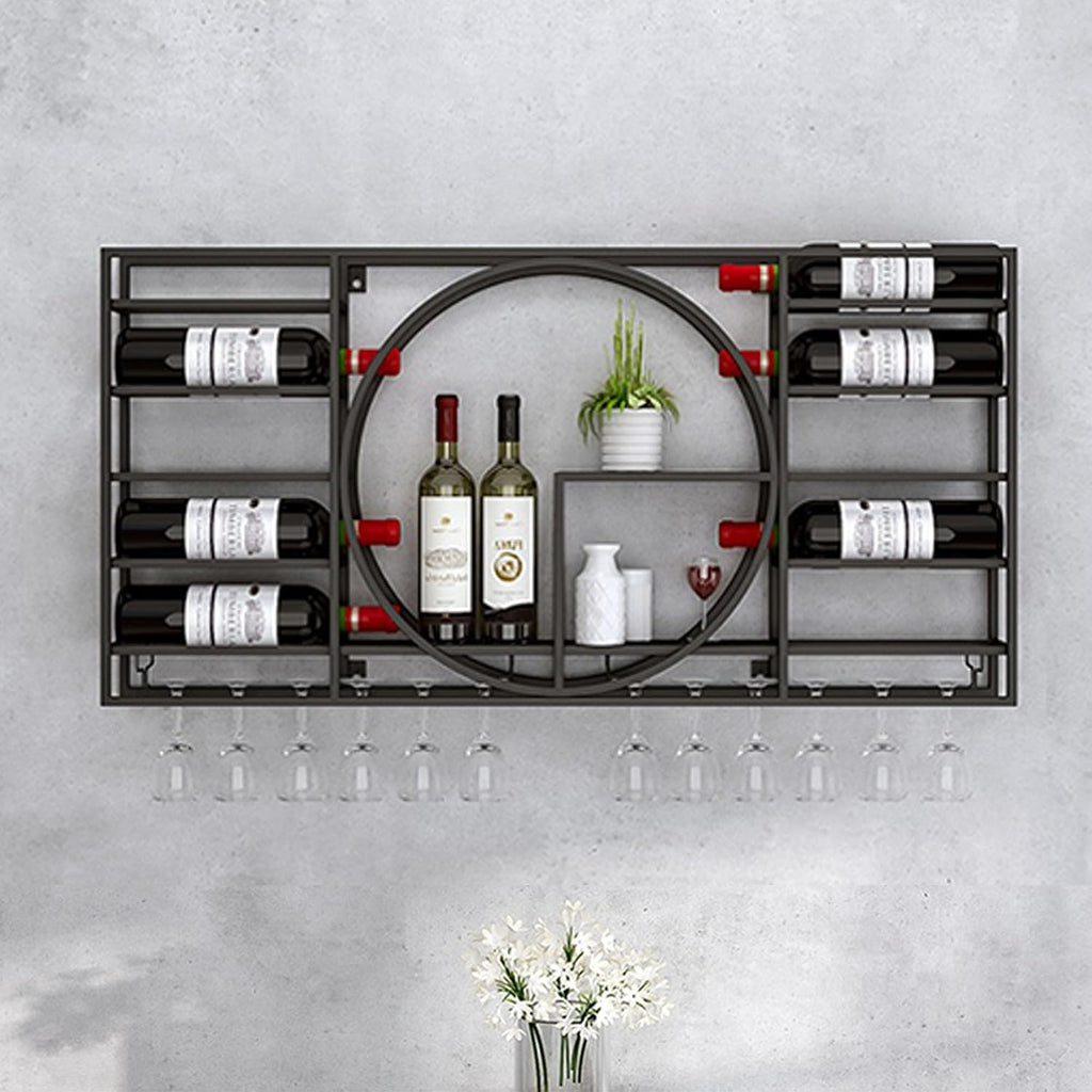 Wall Mounted Wine Rack with Hanging Glass Storage Black Liquor Shelf for Wine Bottles and Glasses Mini Bar Shelves for Corner Coffee Cabinet Stylish Storage Solution for