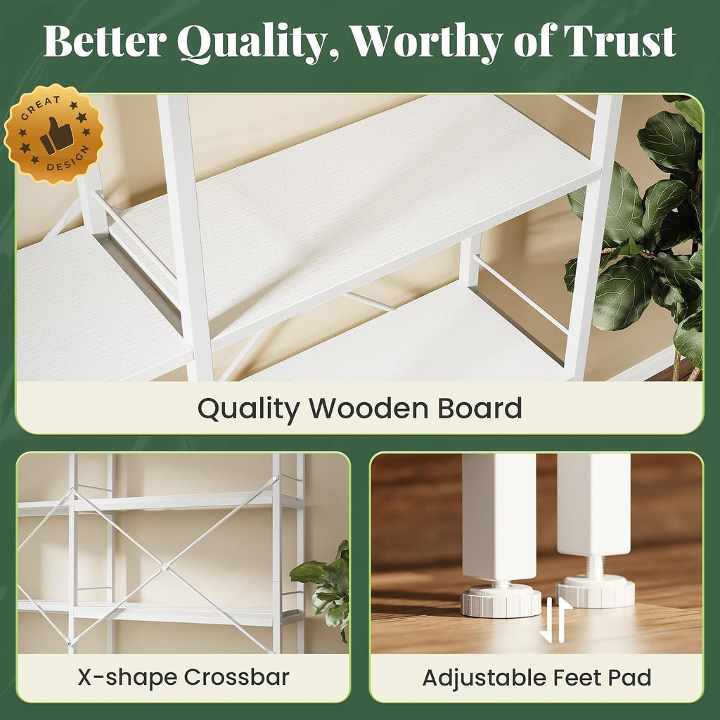 Huuger 5 Tier Bookshelf, L Shaped Corner Bookshelf with 10 Open Shelves, 49.4 Inch Straight Wide Bookcase with Metal Frame and Wooden Board, Adjustable Feet, White
