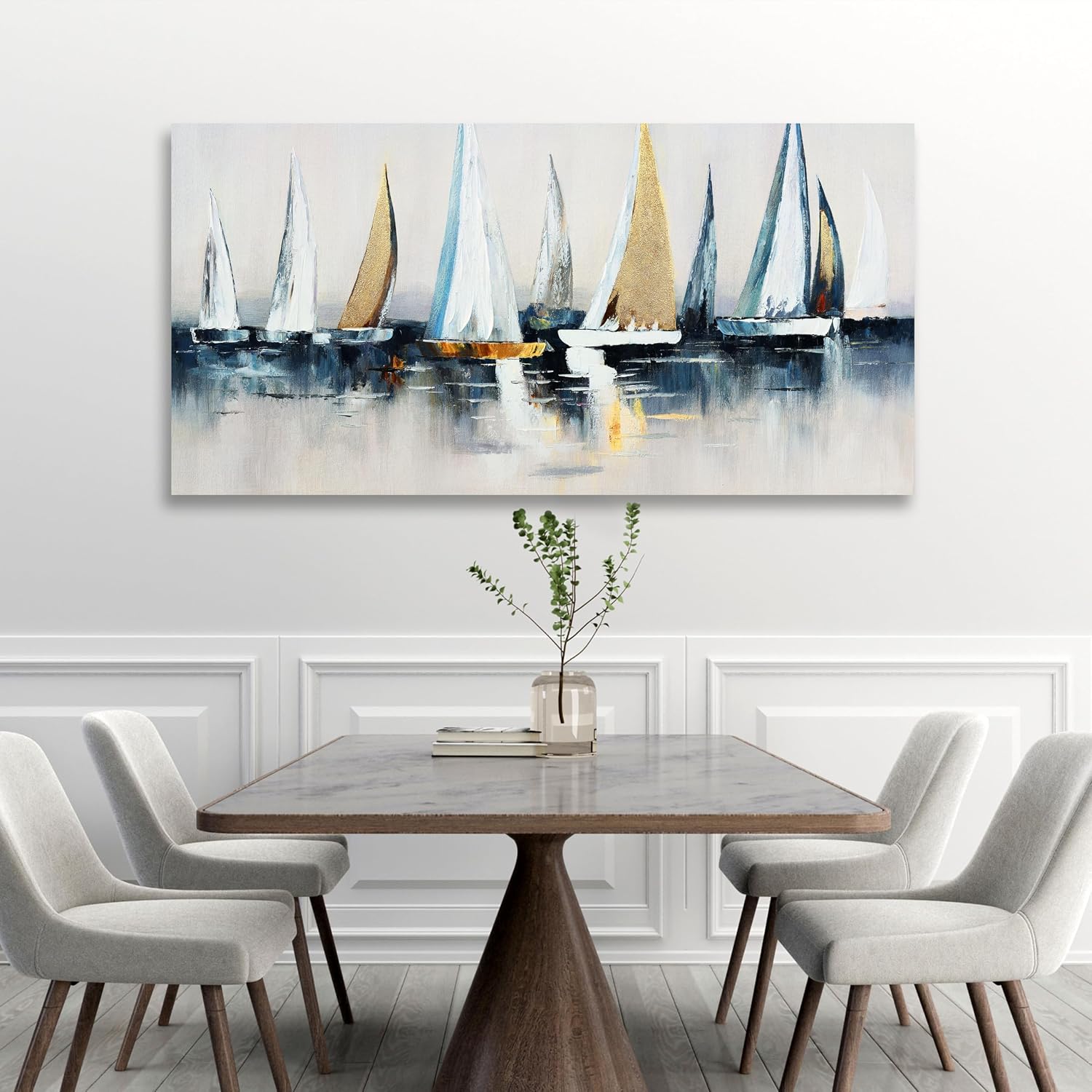VHMING Wall Decorations Abstract Art Wall Decor Sailing Boat Wall Painting Artwork for Walls for Bedroom Living Room Decoration Home Kitchen Office 29' X 58'