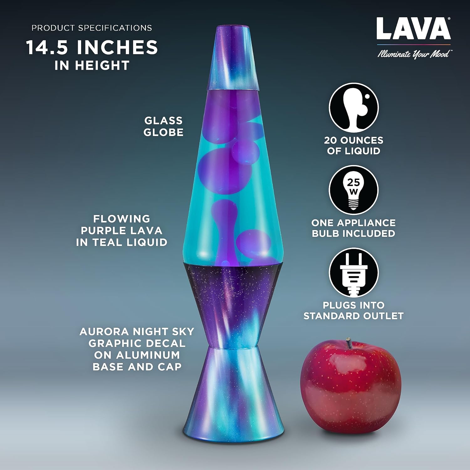 Lava The Original Lamp - 14.5' Aurora Borealis – Classic Liquid Motion Lamp - Purple Wax and Blue Liquid - Item #2047 (Amazon Exclusive),(Pack of 4)