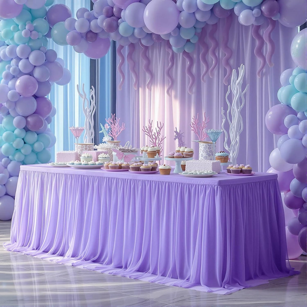 6 Pack Lavender Tulle Tablecloths with Skirt for 6 Foot Rectangle Tables Party Ruffle Tutu Tablecloth 6FT Stretch Fitted Table Cover for Wedding Reception Birthday Baby Shower Celebration Banquet