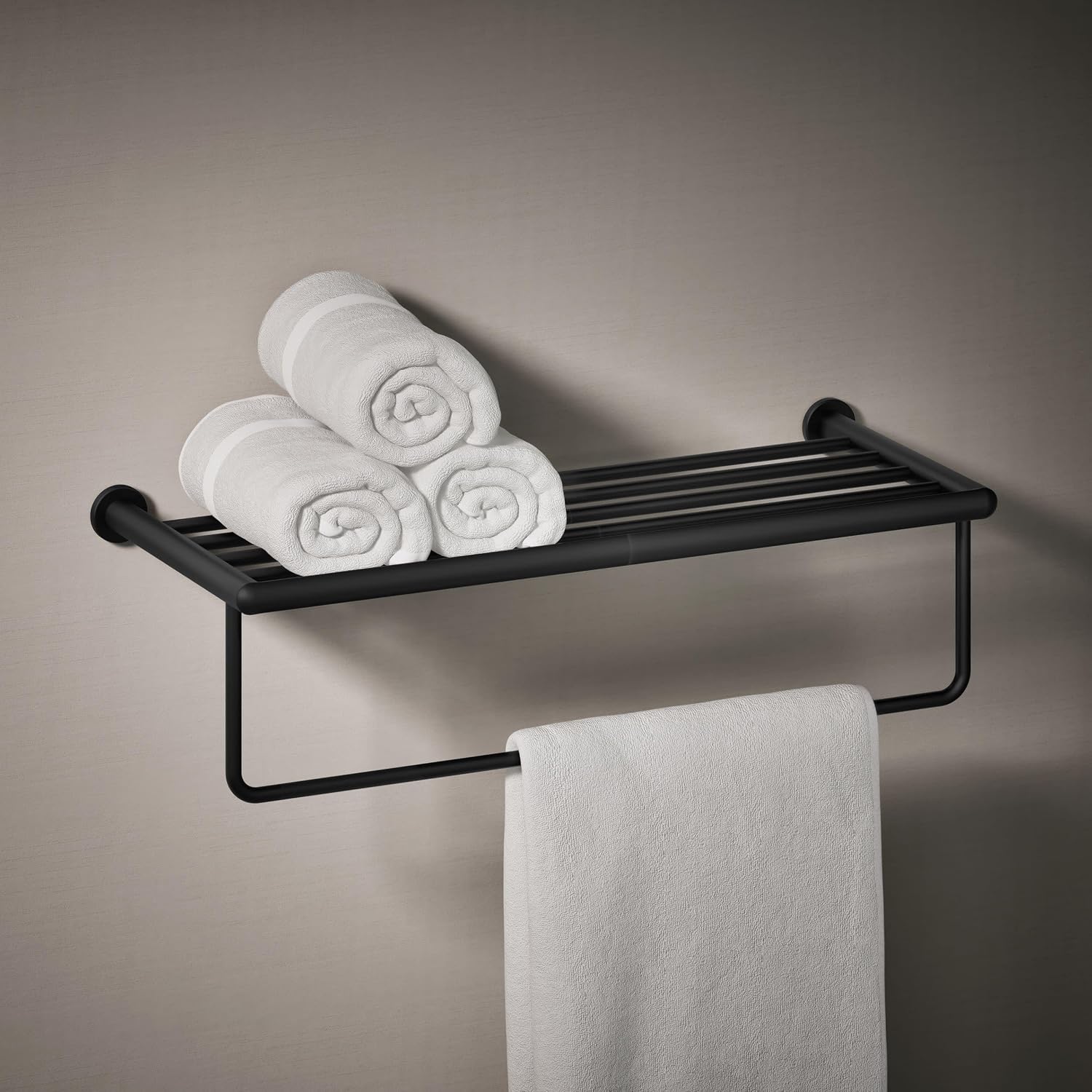 KOHLER Towel Rack by, Bathroom Towel Shelf Hotelier, Kumin Collection, Matte Black, K-24552-BL