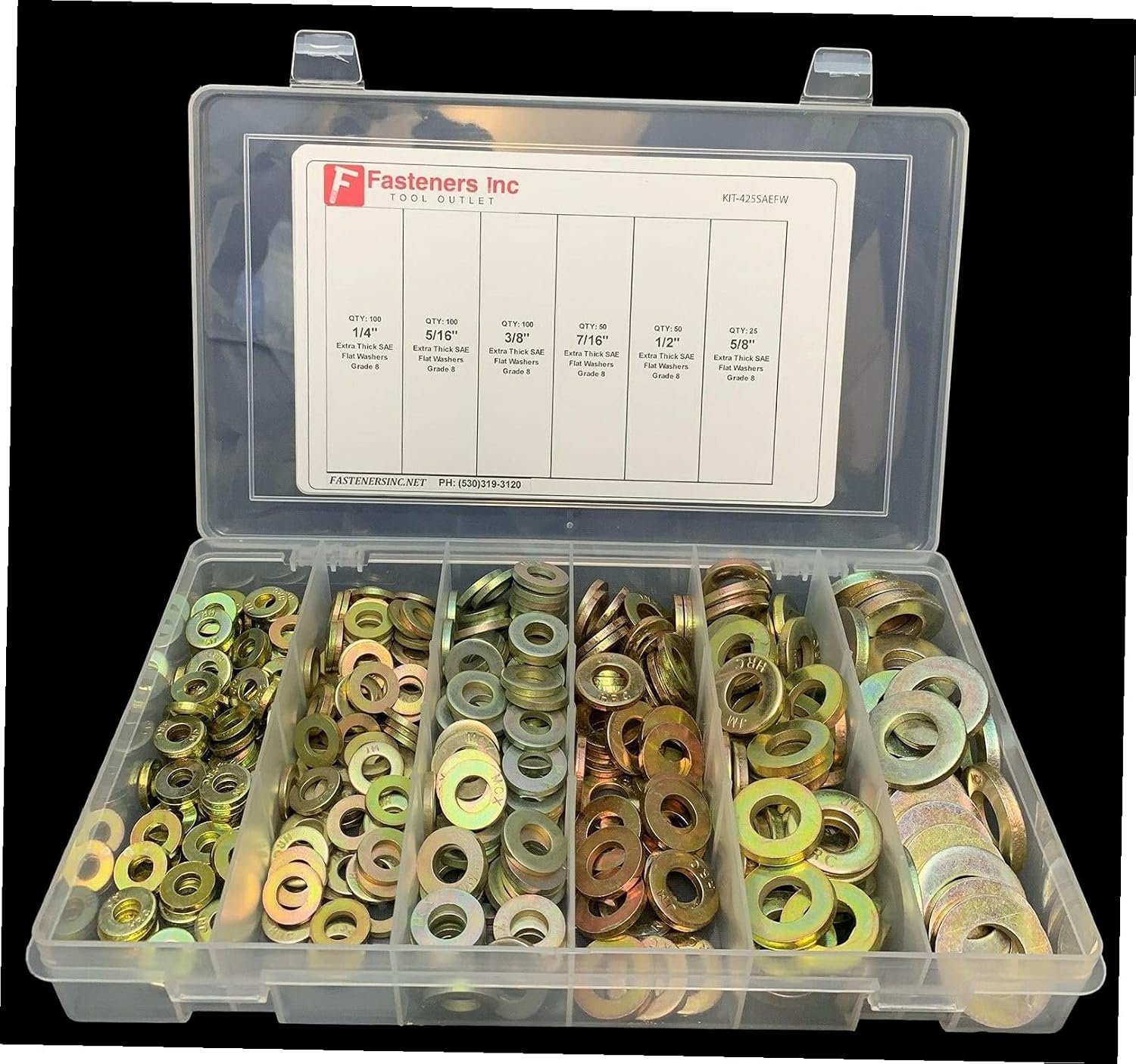 Pr-Mch 425 Piece Grade 8 SAE Extra Thick Heavy Duty Flat Washer Assortment Kit 6 Sizes Set Kit #DR-D6123D