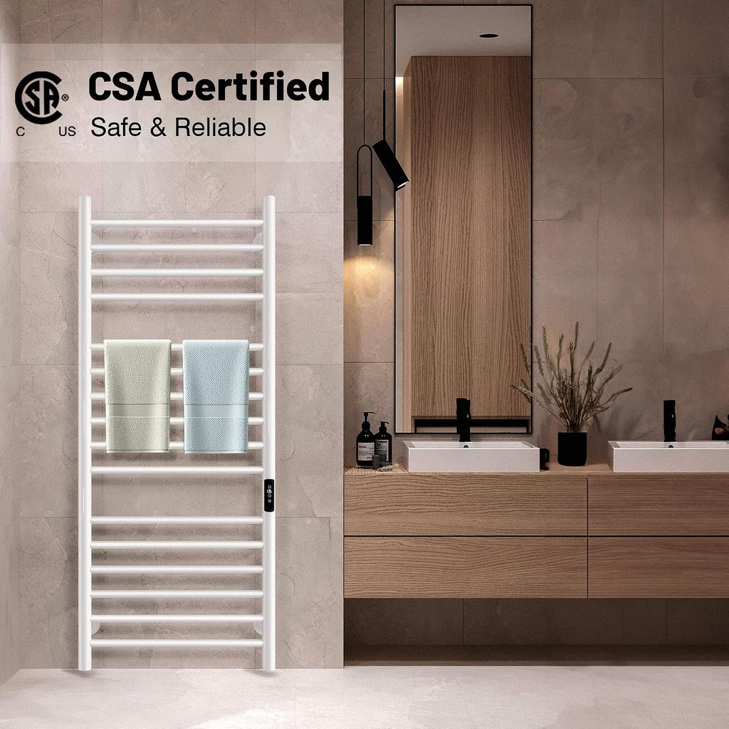 45.3'(L) x 19.5'(W) Wall Mounted Towel Warmer, Heated Towel Racks for Bathroom, Towel Dryer Heater, 16-Bars White, CSA Certified.