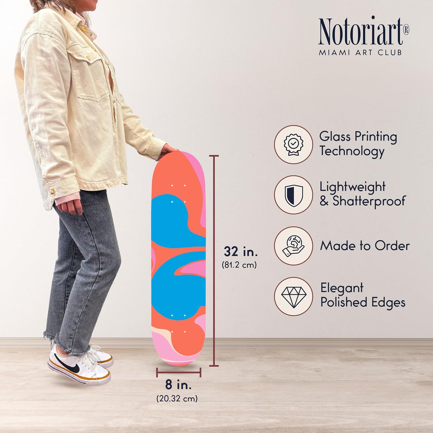 Trendy Pop Acrylic Wall Art Die-Cut Easy-to-Hang, 1 Panel 8' x 32', Flowing Air Skateboard I