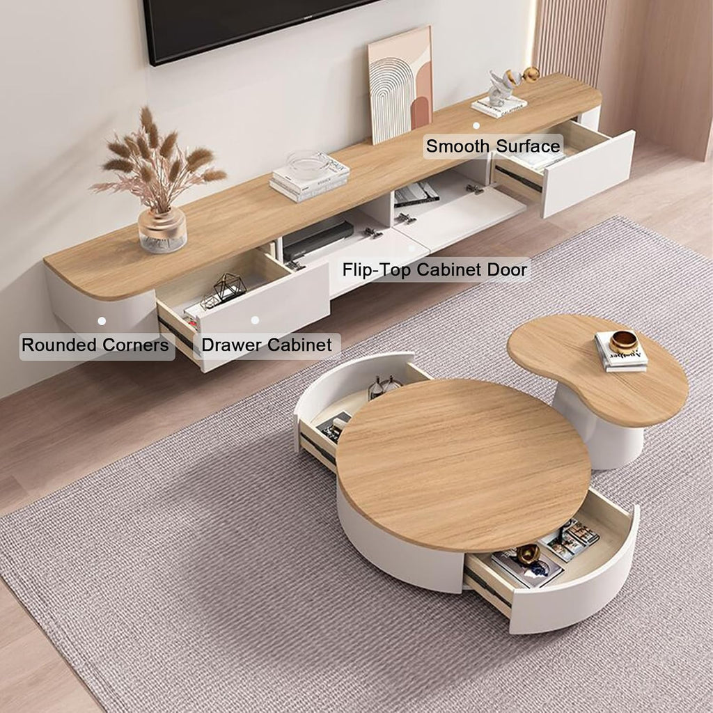 [Fully Assembled] 47.2' Floating TV Stand - No Assembly Needed Wall Mounted Media Console with Storage & Cable Management, Modern Entertainment Center with Rounded Corners for Living Room (Wood)