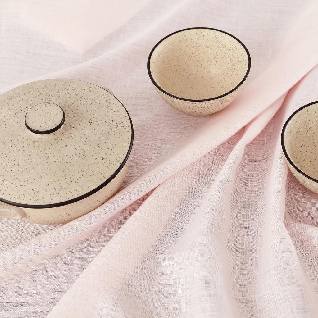 Solino Home Pink Linen Tablecloth 60 x 156 Inch - 100% Pure Linen Hemstitch Table Cloth for Rectangle Tables - Classic Hemstitch, Machine Washable Tablecloth for Summer