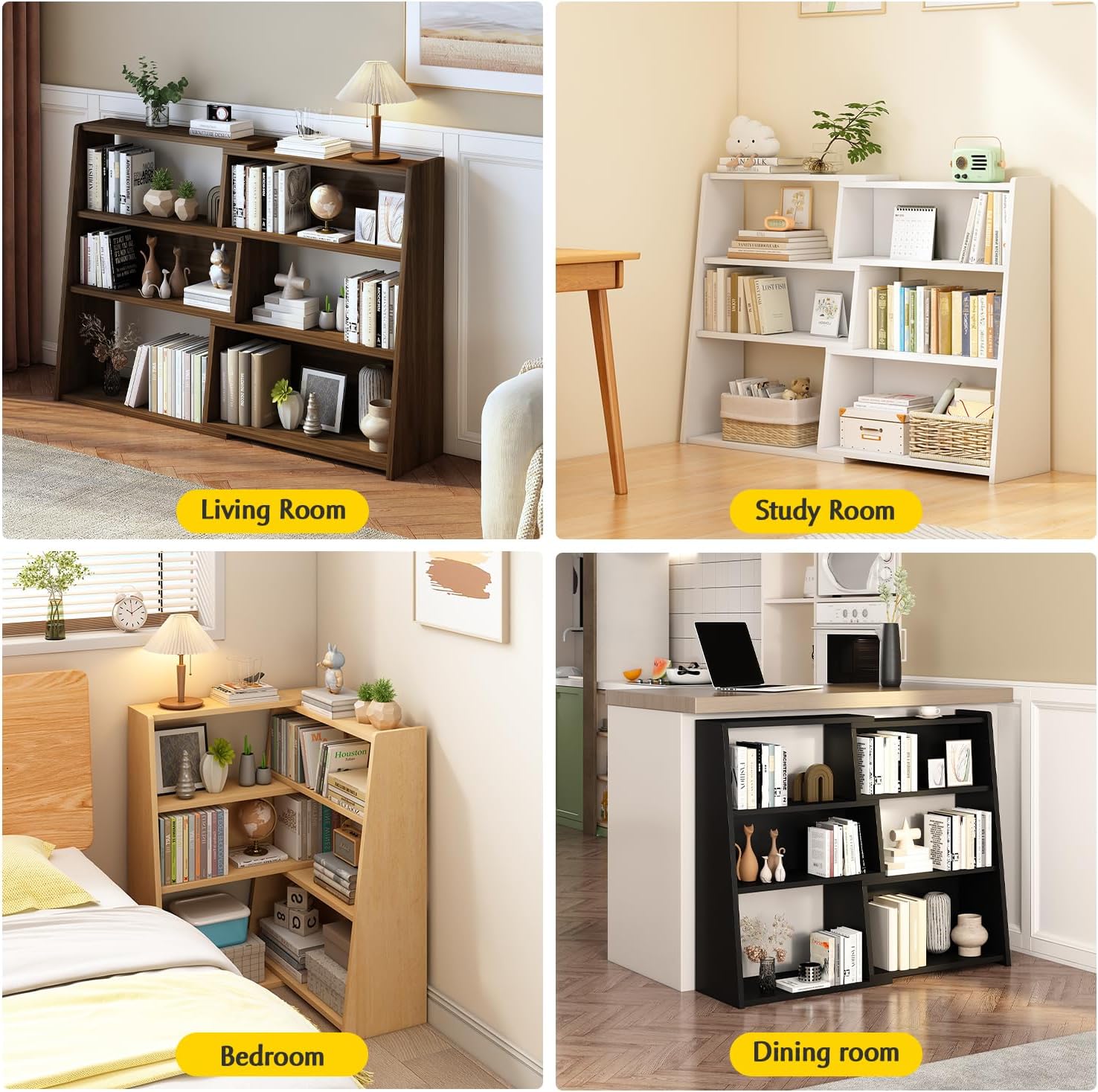 IOTXY Wooden Extendable Shelf Bookcase - 3-Tier Ladder Low Short Bookshelf for Small Space or Corner, White, S