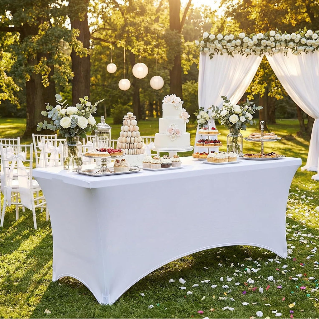 Smiry 12 Pack Spandex Table Cloth 6FT, Elastic Fitted Stretch Tablecloths, Washable and Wrinkle Free Rectangular Patio Table Cover for Outdoor, Wedding, Banquet & Parties (White, 72Lx30Wx30H Inch)