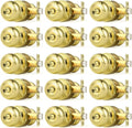 Probrico Polished Brass Door Knobs, Interior Door Knobs with Round Ball Knob, Nickel Privacy Door Knob for Bedroom Bathroom, 15 Pack