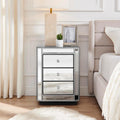 3-Drawer Mirrored Nightstand Bedside Table, Modern Mirrored End Side Table for Living Room, Bedroom, Entryway