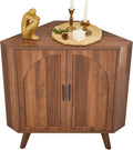 BERRYMERRY Fluted Corner Cabinet with Storage,Space Saving Corner Floor Cabinet with Adjustable Shelve & Arched Profile Door for Living Room Kitchen Bathroom (Brown, 15.7'D x 31.5'W x 30.7'H)