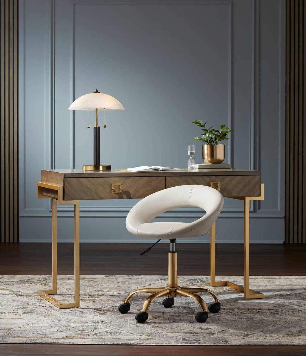360 Lighting Orbital Mid Century Modern Desk Lamp 19 1/2' High Brown Wood Gold Metal White Frosted Glass Dome Shade for Bedroom Living Room Nightstand Bedside Night Stand Office Kids Room