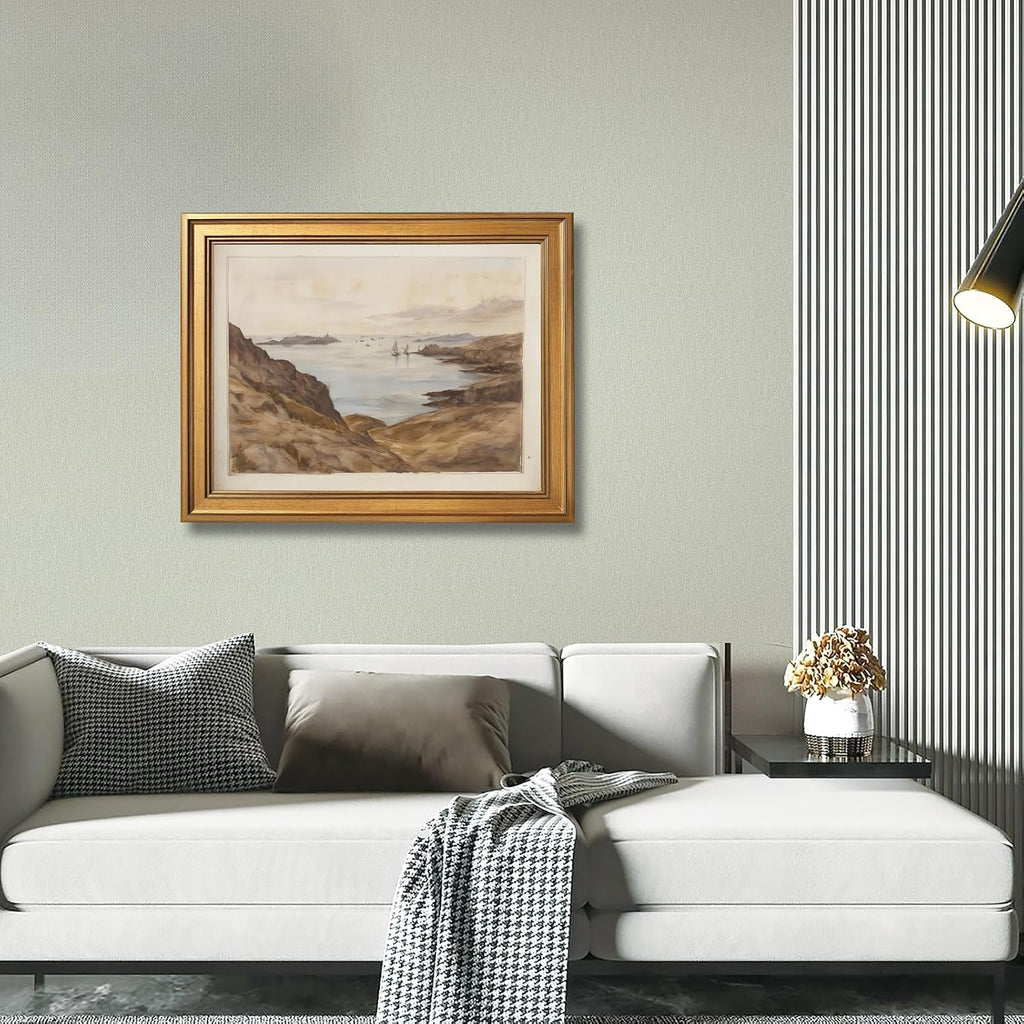 Large Framed Classic Ocean Shoreline Landscape Wall Art Canvas Print Tranquil Seaside with Rocks Waves Painting Picture Poster Coastal Artwork Wall Decor for Living Room Bedroom Beach House 24X36inch