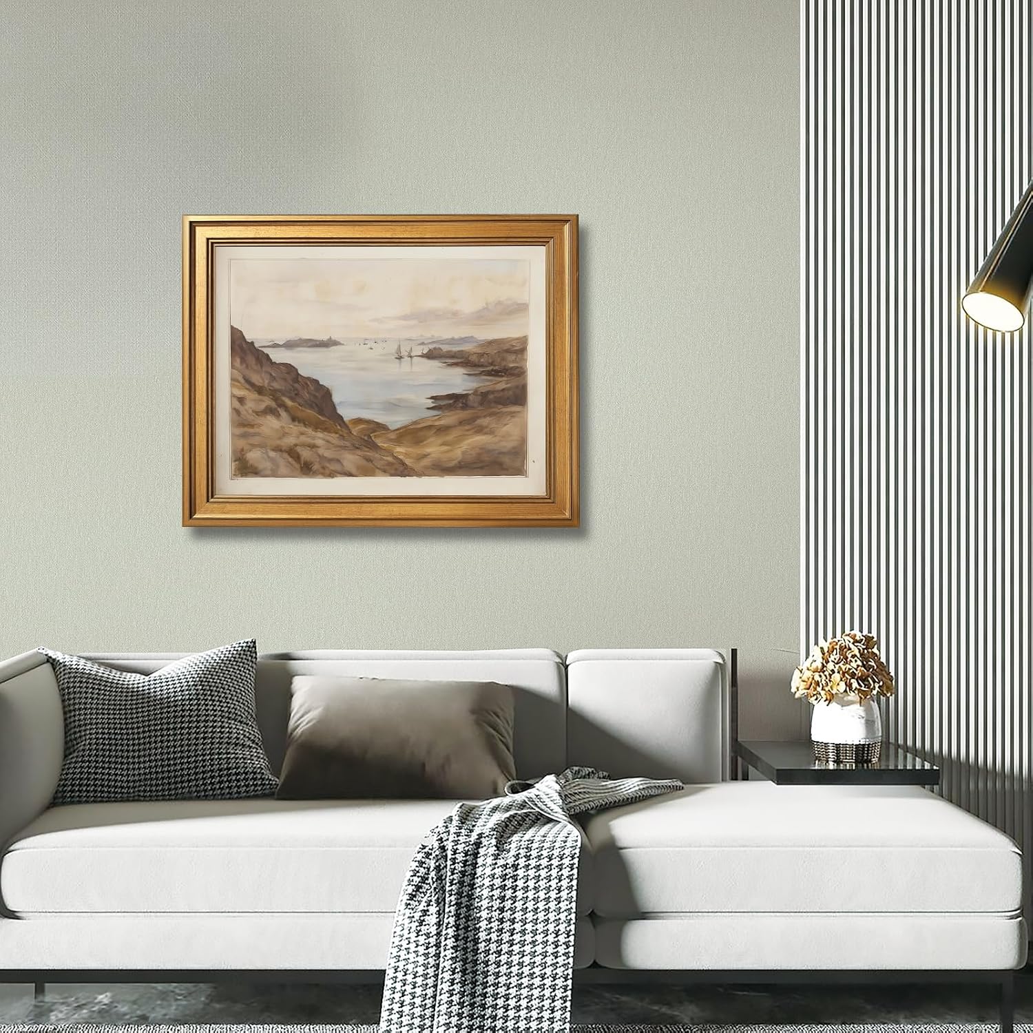 Large Framed Classic Ocean Shoreline Landscape Wall Art Canvas Print Tranquil Seaside with Rocks Waves Painting Picture Poster Coastal Artwork Wall Decor for Living Room Bedroom Beach House 24X36inch