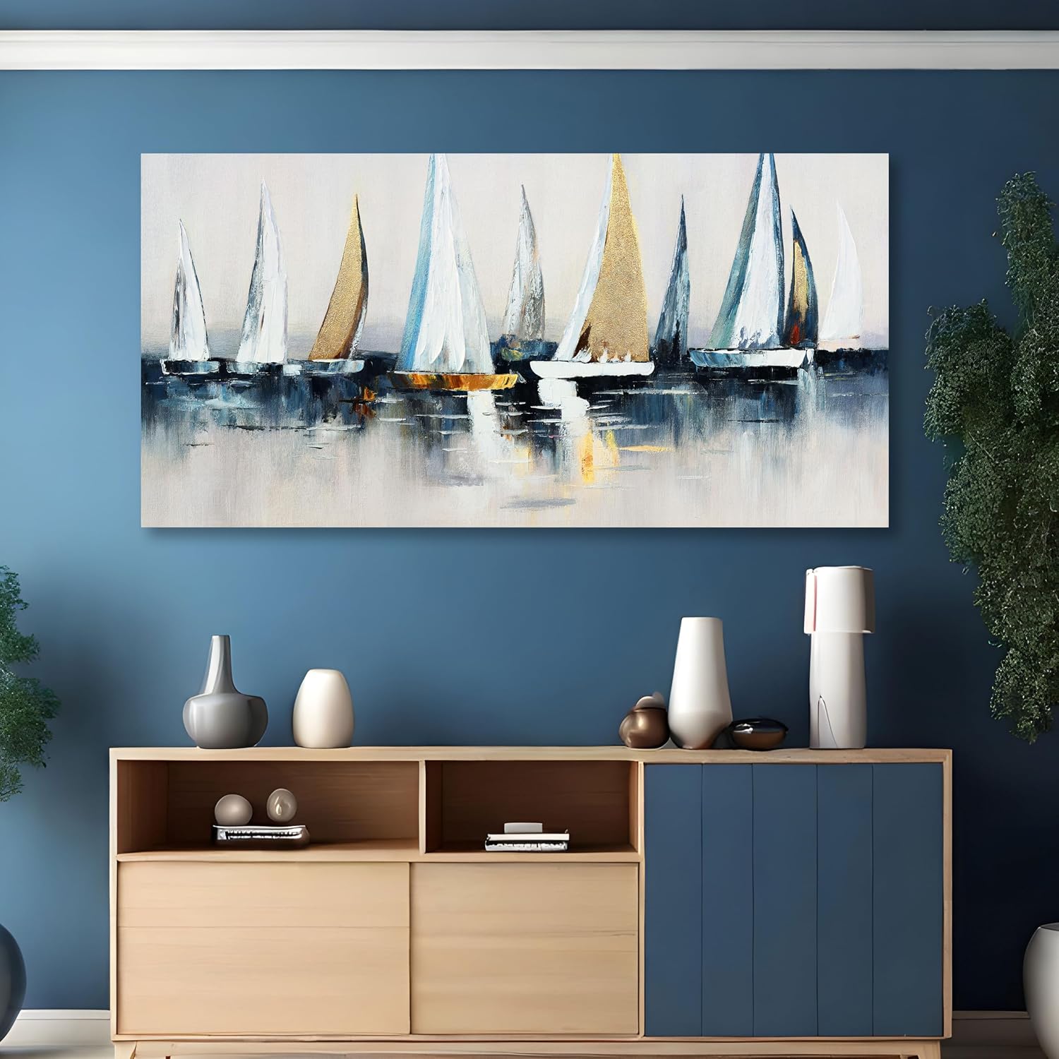 VHMING Wall Decorations Abstract Art Wall Decor Sailing Boat Wall Painting Artwork for Walls for Bedroom Living Room Decoration Home Kitchen Office 29' X 58'
