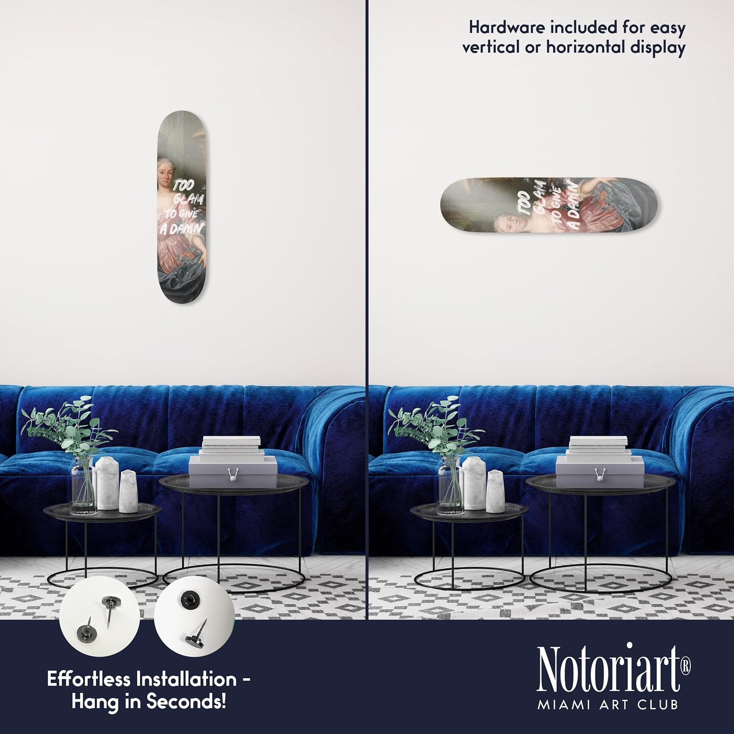 Modern Typography Acrylic Wall Art Die-Cut Easy-to-Hang, 1 Panel 8' x 32', Too Glam II Skateboard