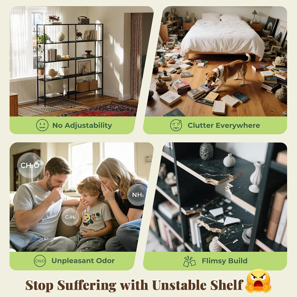Huuger 5 Tier Bookshelf, L Shaped Corner Bookshelf with 10 Open Shelves, 49.4 Inch Straight Wide Bookcase with Metal Frame and Wooden Board, Adjustable Feet, White