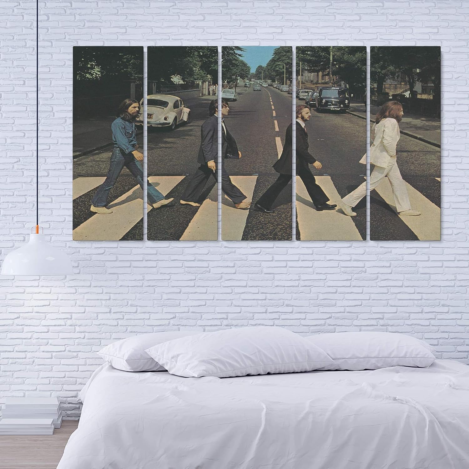 Amk Wood Vintage Rock Band Inspired Canvas Wall Art | Retro Musicians Street Crossing Print | Handmade Home Décor – Various Sizes (60in x 40in Gallery Wrapped)