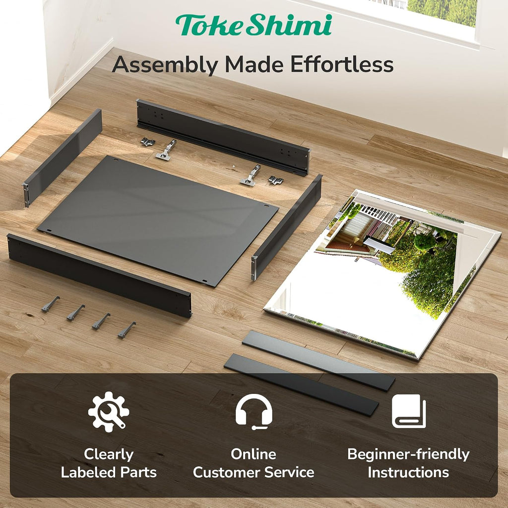 TokeShimi 14 x 24 Medicine Cabinet with Mirror, Assembly Required, Black Recessed Bathroom Medicine Cabinet with Tempered Beveled Mirror, Stepless Adjustable Shelves, DTC Hinge