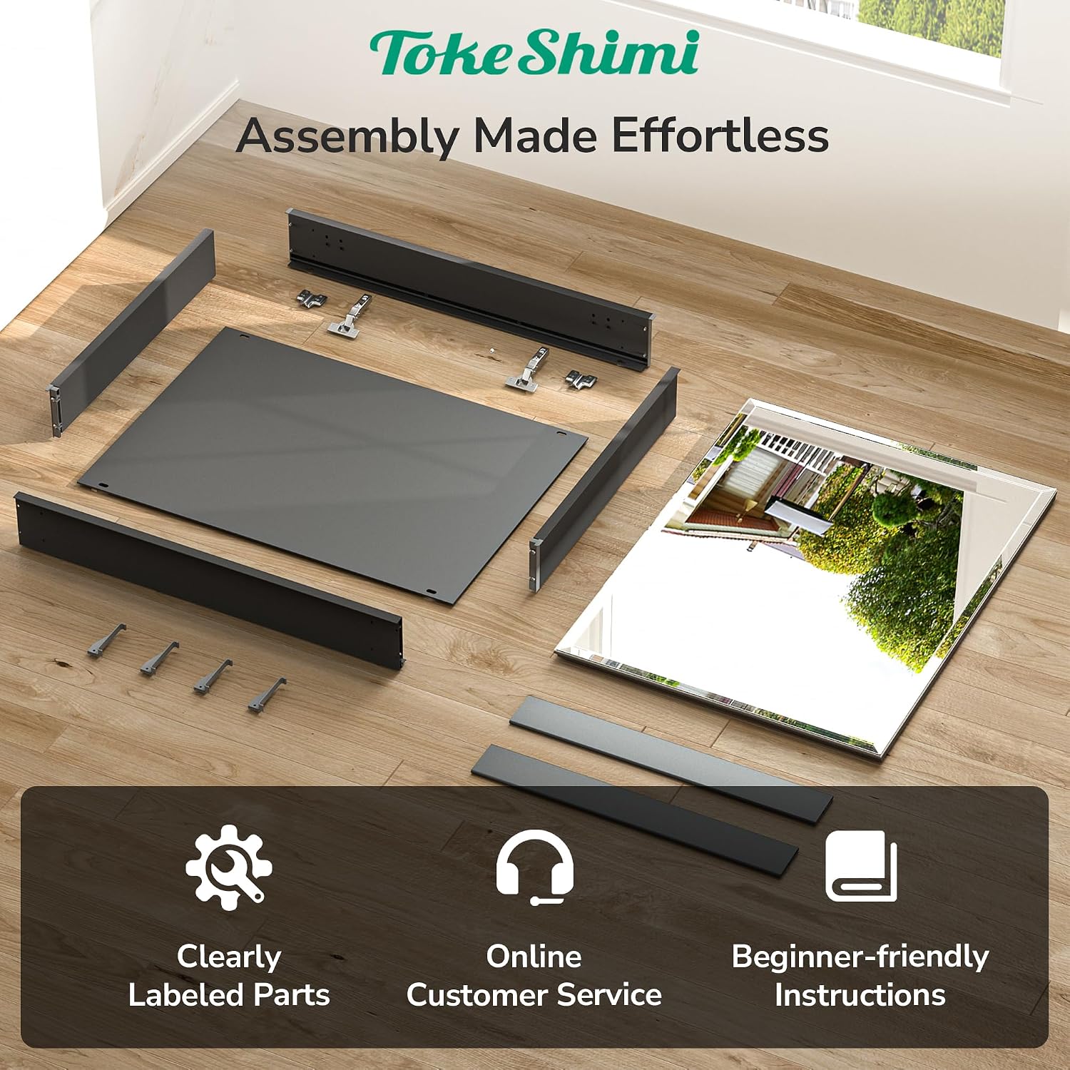 TokeShimi 14 x 24 Medicine Cabinet with Mirror, Assembly Required, Black Recessed Bathroom Medicine Cabinet with Tempered Beveled Mirror, Stepless Adjustable Shelves, DTC Hinge