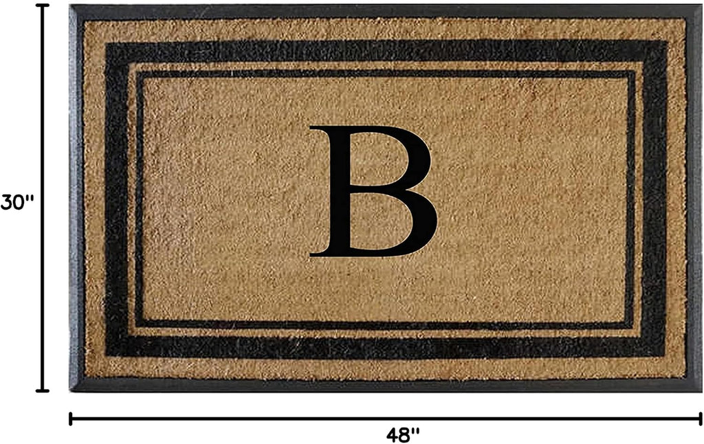 A1 Home Collections Natural Coir & Rubber Hand-Flocked Monogrammed Doormat - Heavy Duty Anti-Shedding Front Door Mat, Thick & Durable Entrance Mat - B, 30' x 48'